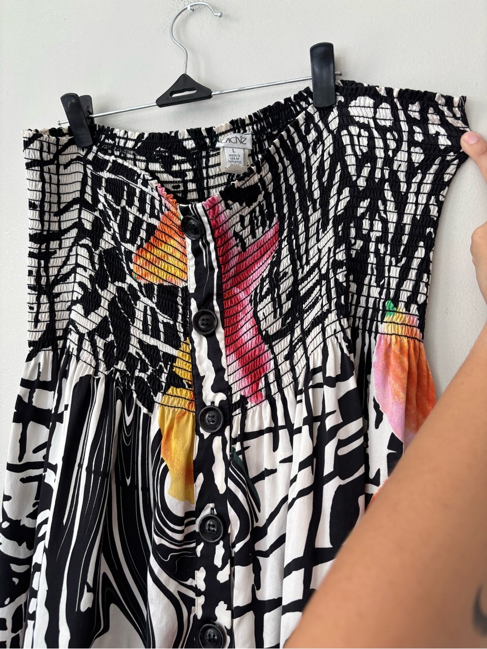 Y2K Silk Cache Black White abstract floral print Strapless Retro Mini Dress Larg
